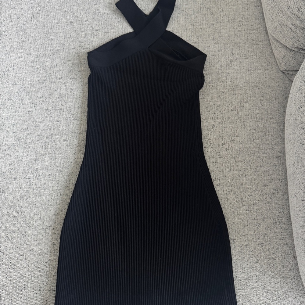 Babaton Black One-Shoulder Ribbed Bodycon Dress